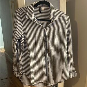 Divided Navy and White Striped Button-Down Shirt